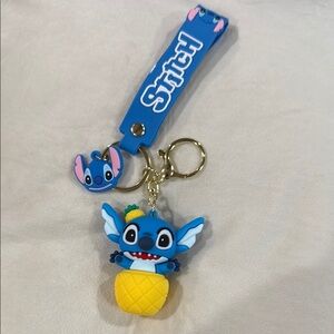 Stitch in a pineapple Blue and Yellow Keychain/ bag charm